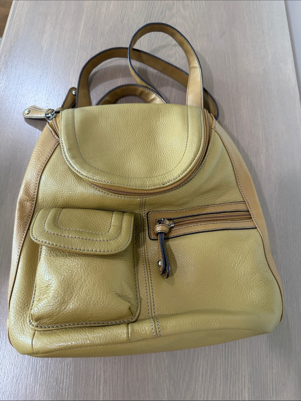 Tignanello Tan Pebble Leather Backpack - Picture 4 of 15